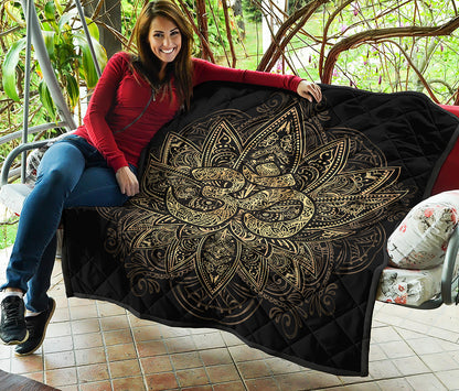 Gold Om Lotus Print Quilt