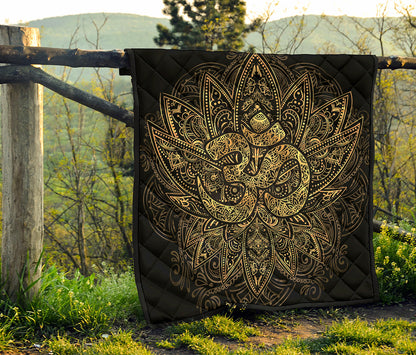 Gold Om Lotus Print Quilt