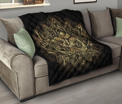 Gold Om Lotus Print Quilt