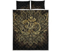 Gold Om Lotus Print Quilt Bed Set