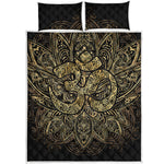 Gold Om Lotus Print Quilt Bed Set