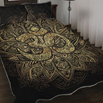 Gold Om Lotus Print Quilt Bed Set