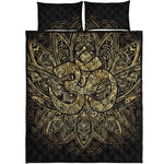 Gold Om Lotus Print Quilt Bed Set