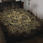 Gold Om Lotus Print Quilt Bed Set