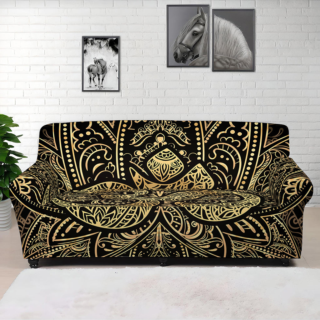 Gold Om Lotus Print Sofa Cover
