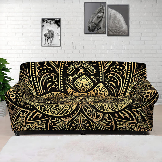 Gold Om Lotus Print Sofa Cover