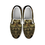 Gold Om Lotus Print White Slip On Shoes