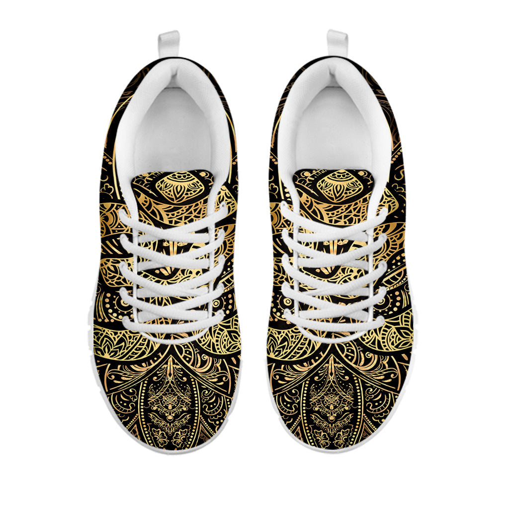 Gold Om Lotus Print White Sneakers