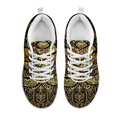 Gold Om Lotus Print White Sneakers