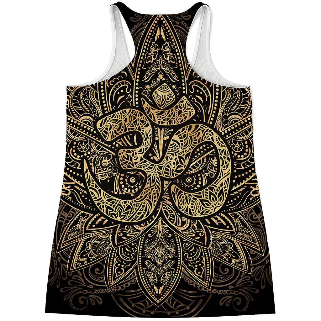 Gold Om Lotus Print Women's Racerback Tank Top