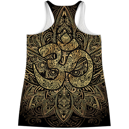Gold Om Lotus Print Women's Racerback Tank Top