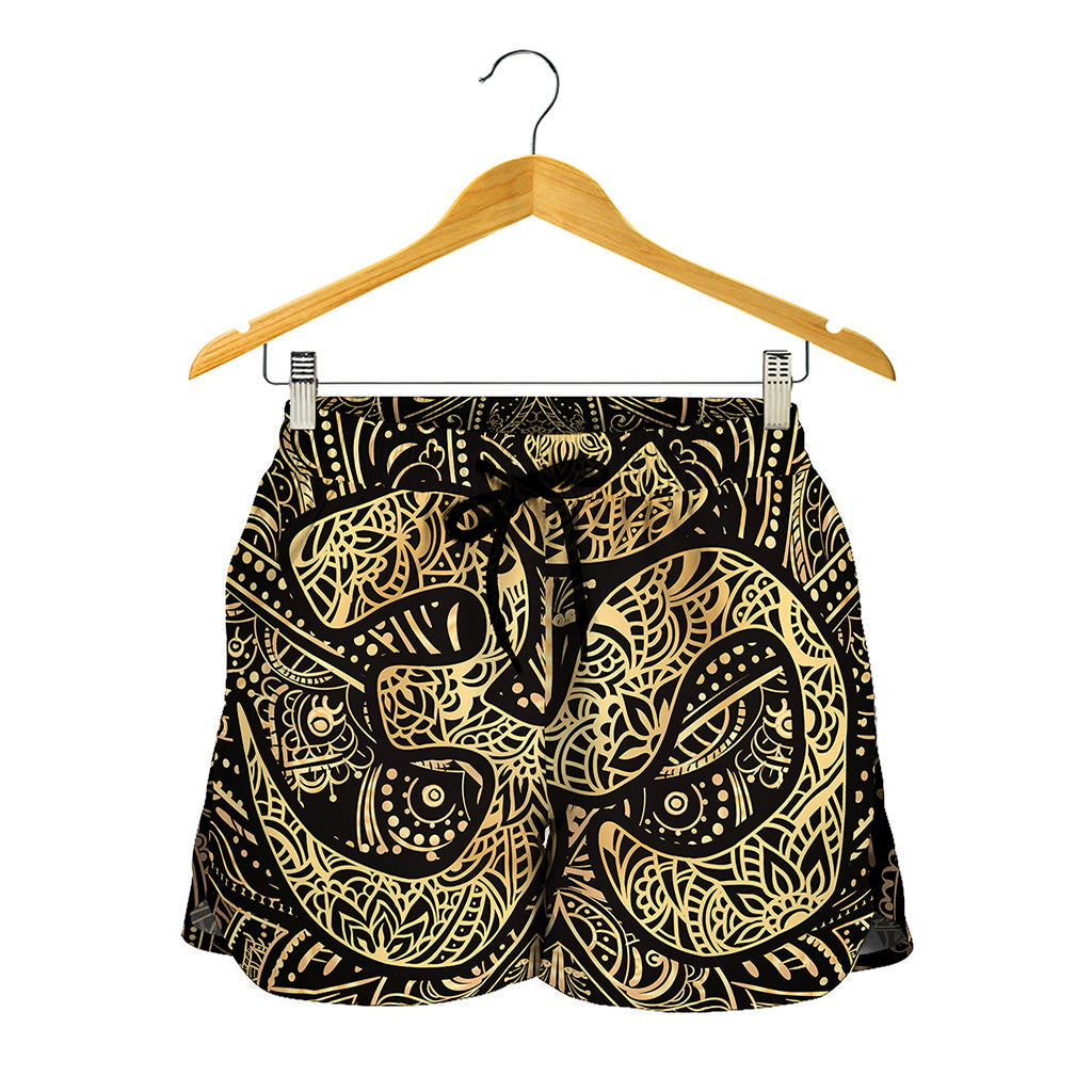 Gold Om Lotus Print Women's Shorts