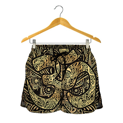 Gold Om Lotus Print Women's Shorts