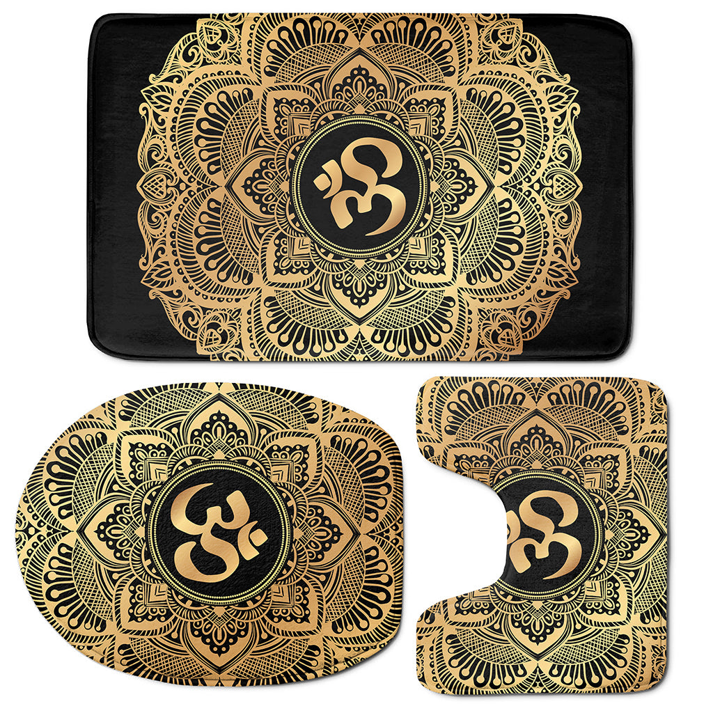 Gold Om Mandala Print 3 Piece Bath Mat Set