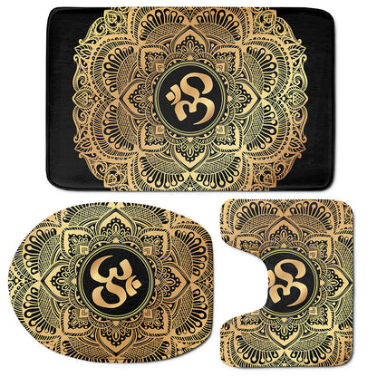 Gold Om Mandala Print 3 Piece Bath Mat Set