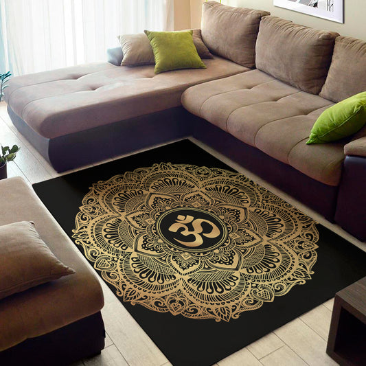 Gold Om Mandala Print Area Rug