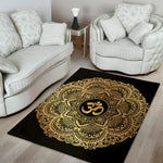 Gold Om Mandala Print Area Rug