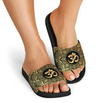 Gold Om Mandala Print Black Slide Sandals