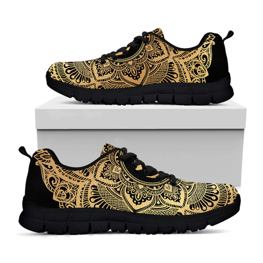 Gold Om Mandala Print Black Sneakers