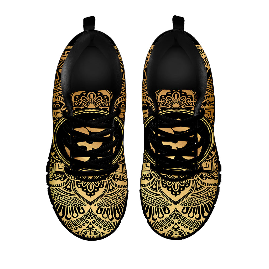 Gold Om Mandala Print Black Sneakers