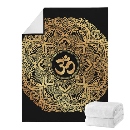 Gold Om Mandala Print Blanket