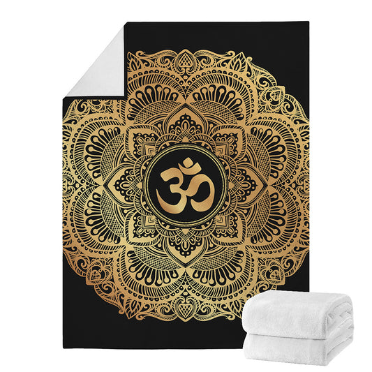 Gold Om Mandala Print Blanket