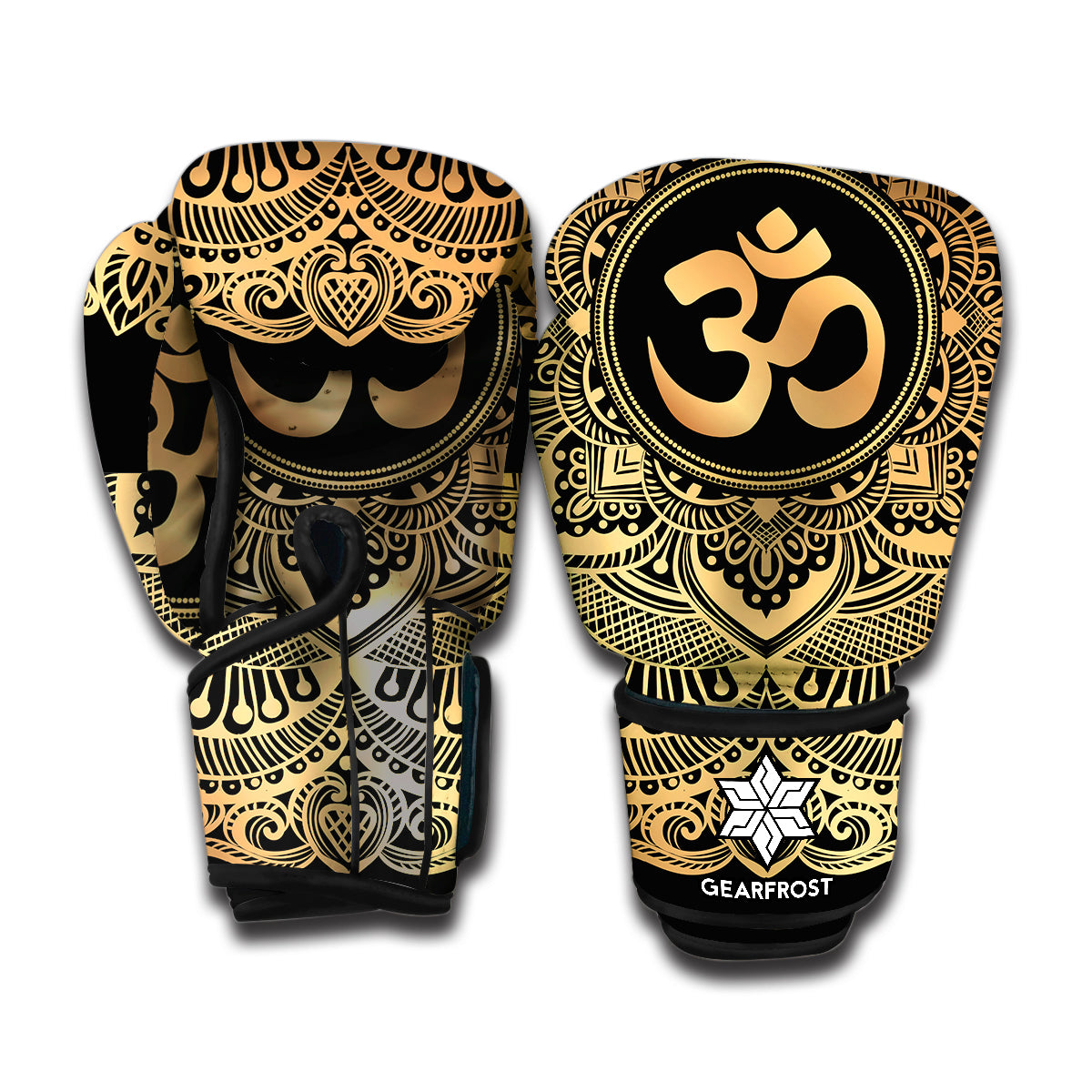 Gold Om Mandala Print Boxing Gloves