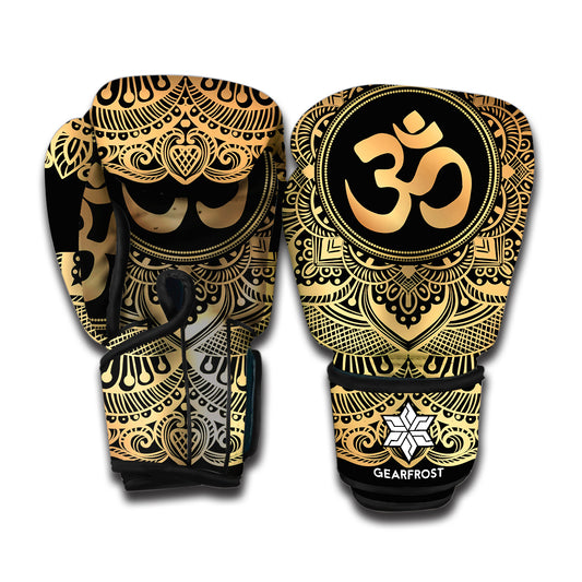 Gold Om Mandala Print Boxing Gloves