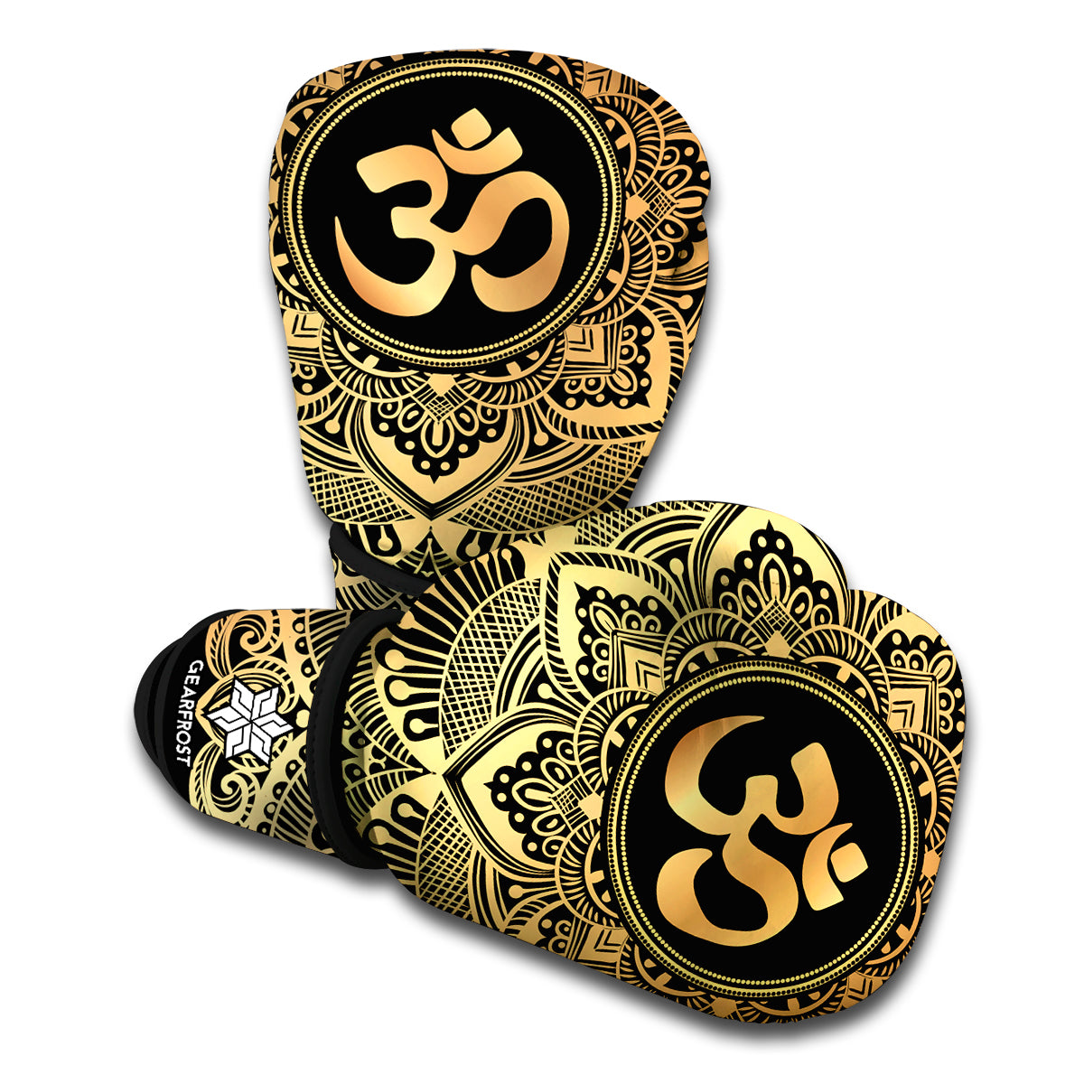 Gold Om Mandala Print Boxing Gloves