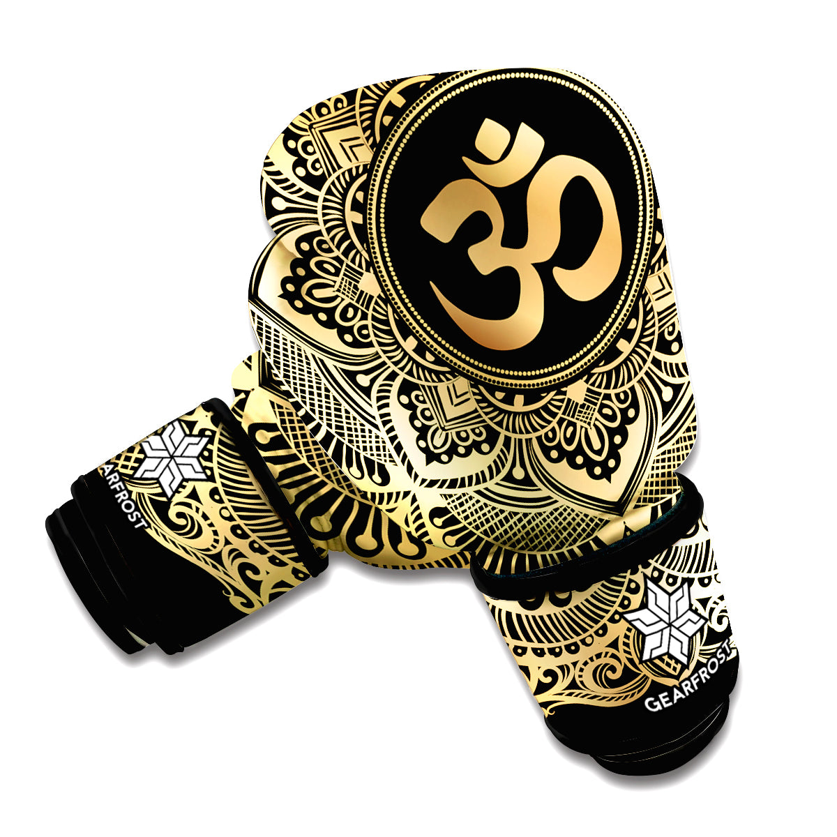 Gold Om Mandala Print Boxing Gloves