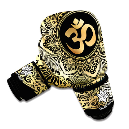 Gold Om Mandala Print Boxing Gloves