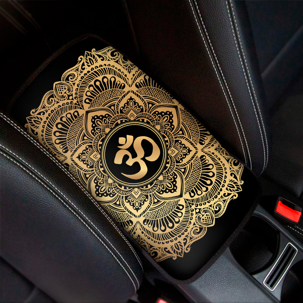 Gold Om Mandala Print Car Center Console Cover