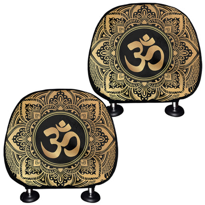 Gold Om Mandala Print Car Headrest Covers