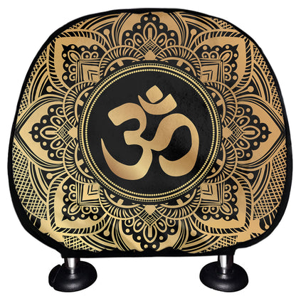Gold Om Mandala Print Car Headrest Covers
