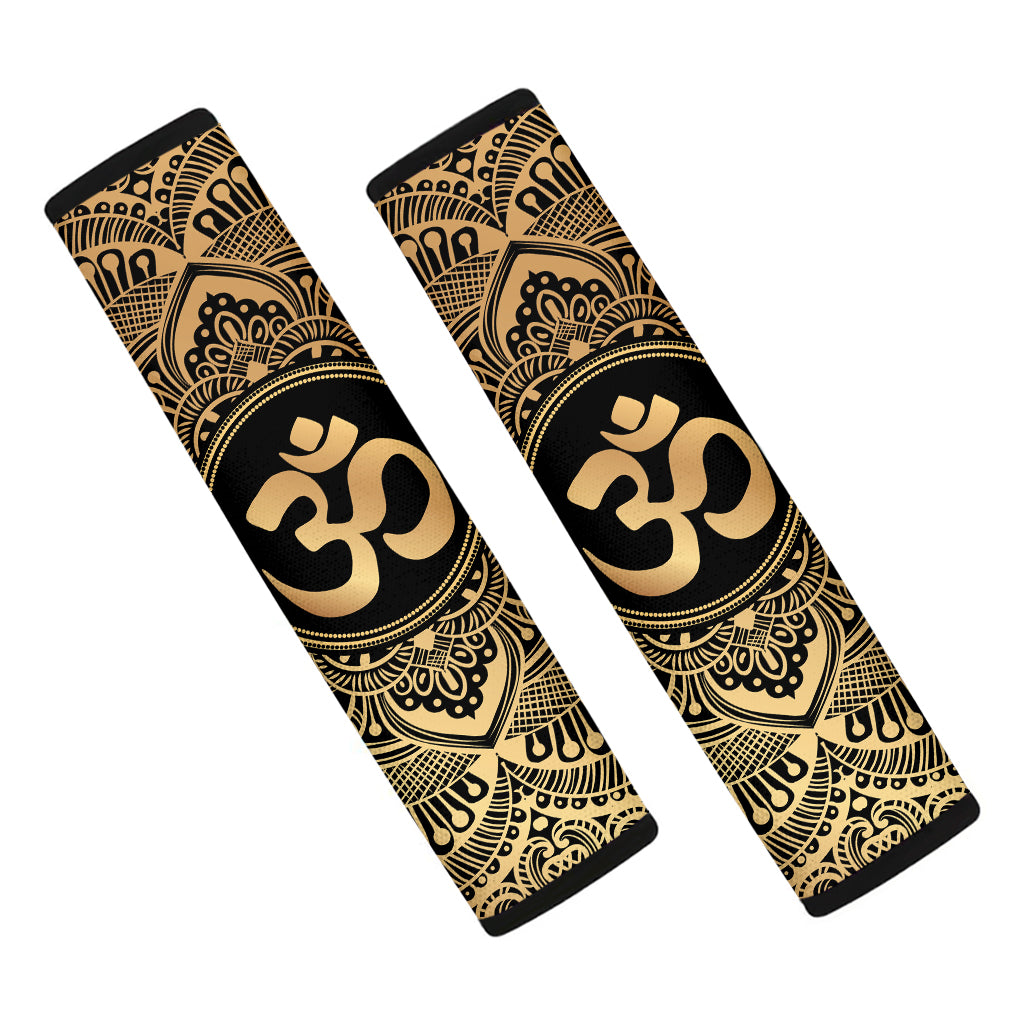 Gold Om Mandala Print Car Seat Belt Covers