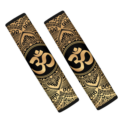 Gold Om Mandala Print Car Seat Belt Covers