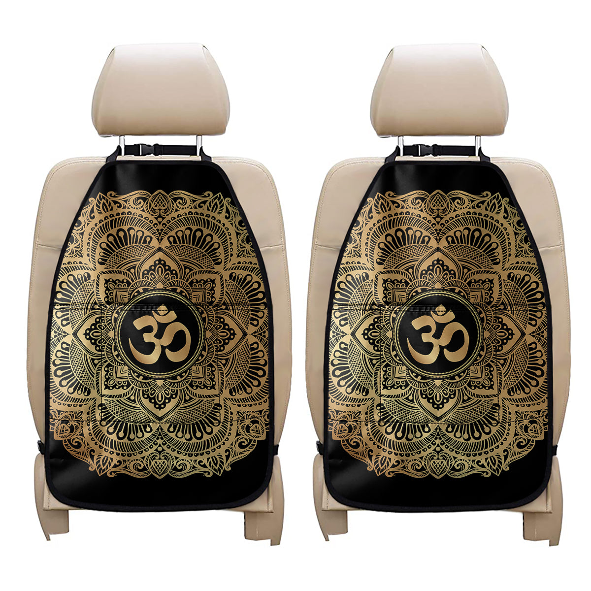 Gold Om Mandala Print Car Seat Organizers