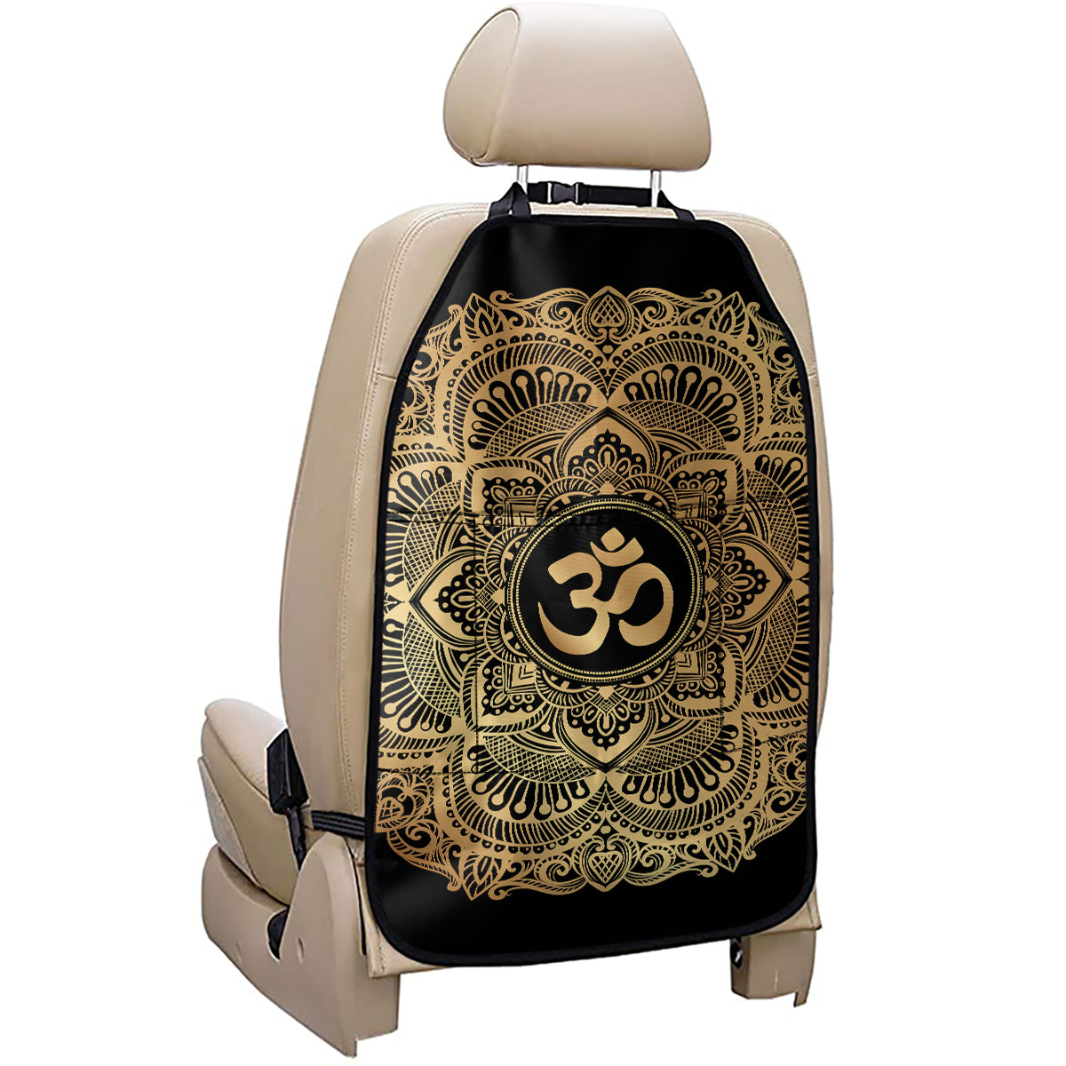 Gold Om Mandala Print Car Seat Organizers