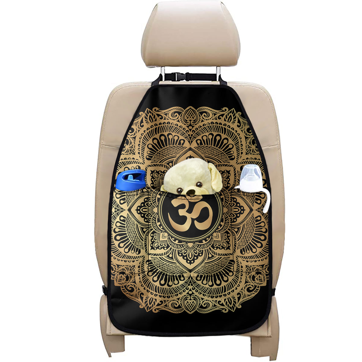 Gold Om Mandala Print Car Seat Organizers