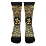 Gold Om Mandala Print Crew Socks