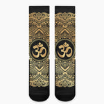 Gold Om Mandala Print Crew Socks