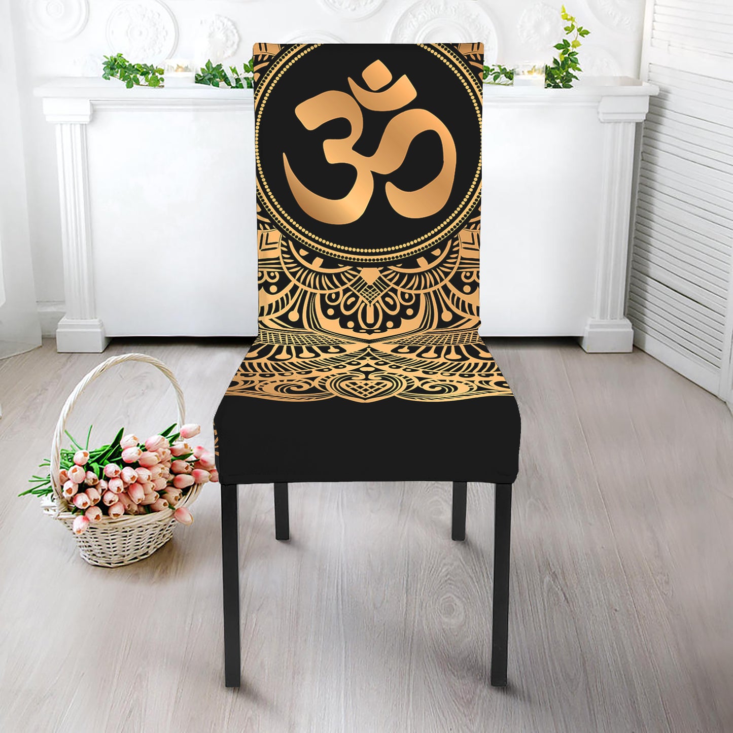 Gold Om Mandala Print Dining Chair Slipcover