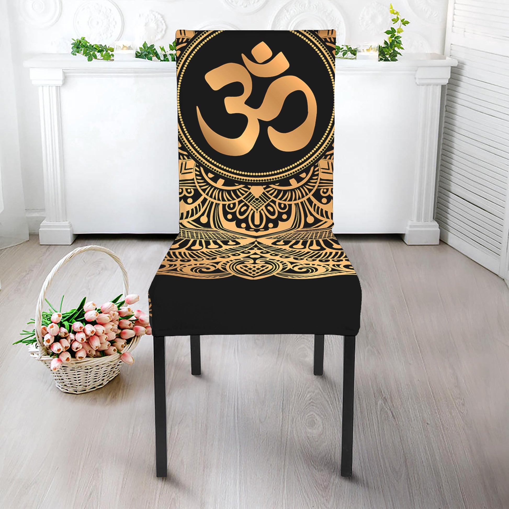 Gold Om Mandala Print Dining Chair Slipcover