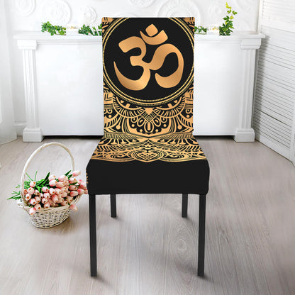 Gold Om Mandala Print Dining Chair Slipcover