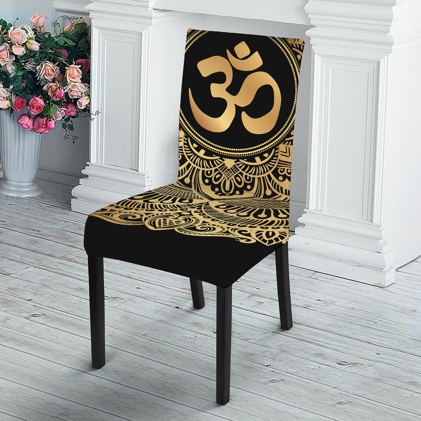 Gold Om Mandala Print Dining Chair Slipcover