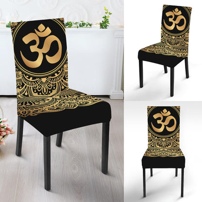 Gold Om Mandala Print Dining Chair Slipcover