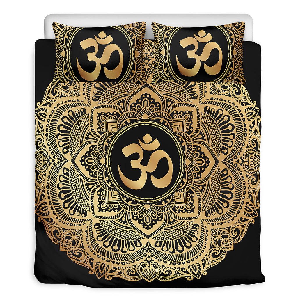 Gold Om Mandala Print Duvet Cover Bedding Set