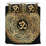 Gold Om Mandala Print Duvet Cover Bedding Set