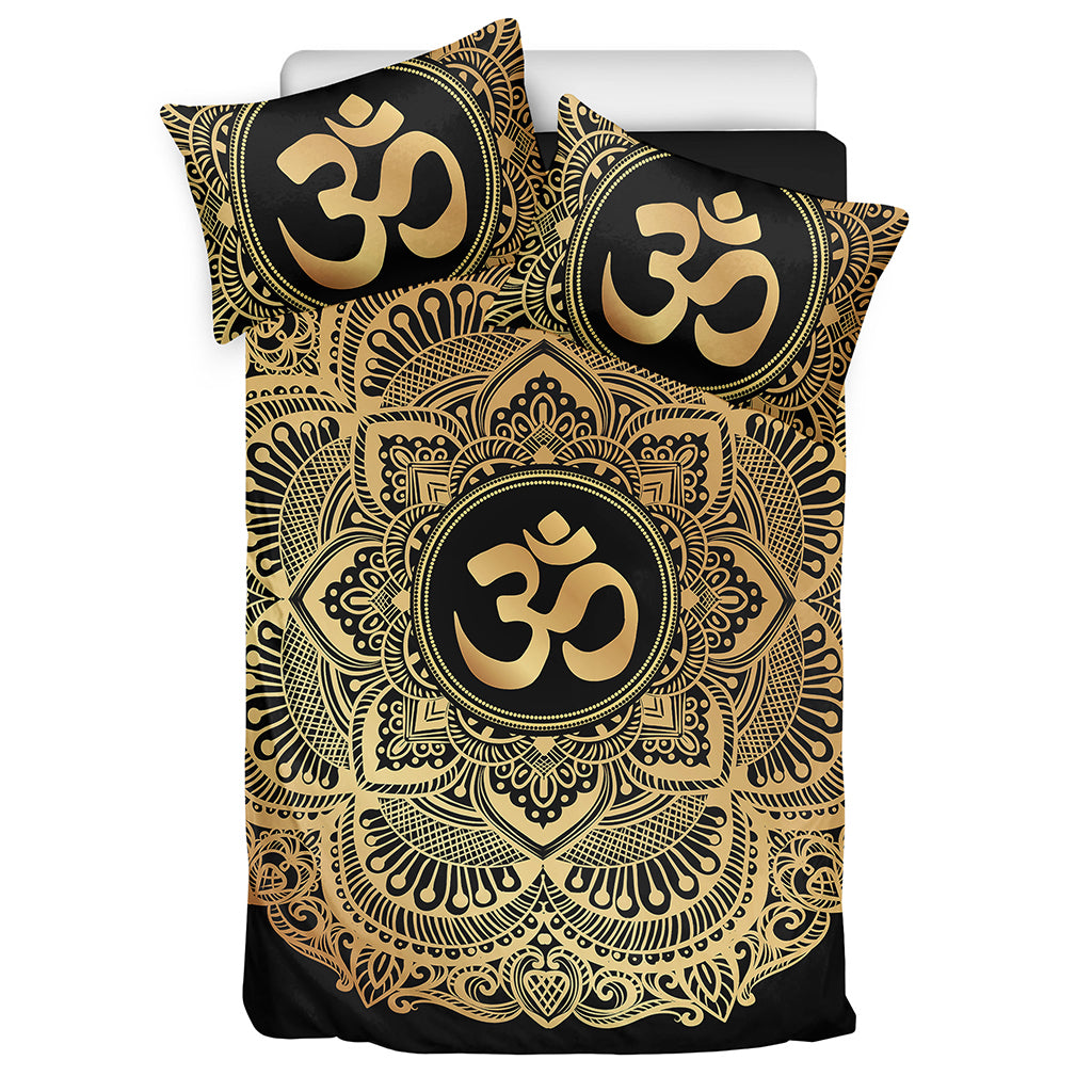 Gold Om Mandala Print Duvet Cover Bedding Set