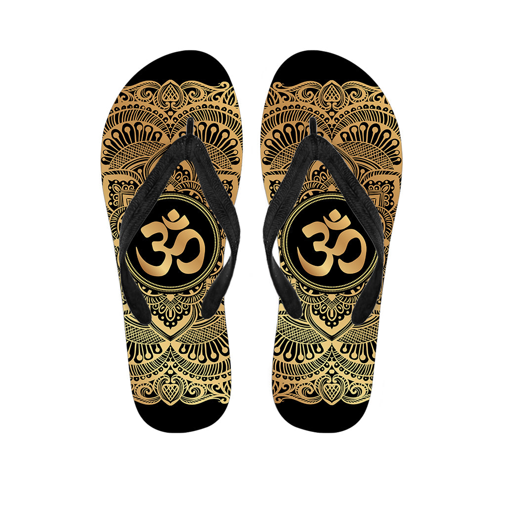Gold Om Mandala Print Flip Flops